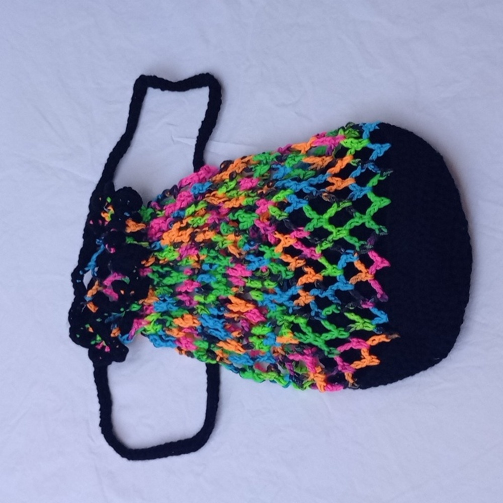 Crochet Neon Multicolor Backpack Festival Accessories Egirl Eboy Y2K Nostalgia